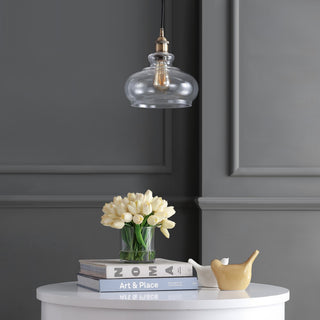 Wyatt 9.5" Adjustable Drop Pharmacy Metal/Glass LED Pendant - JONATHAN Y