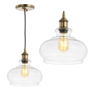 Wyatt 9.5" Adjustable Drop Pharmacy Metal/Glass LED Pendant - JONATHAN Y