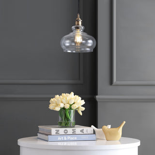 Wyatt 9.5" Adjustable Drop Pharmacy Metal/Glass LED Pendant - JONATHAN Y