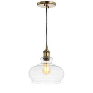 Wyatt 9.5" Adjustable Drop Pharmacy Metal/Glass LED Pendant - JONATHAN Y