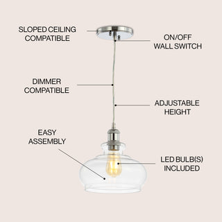 Wyatt 9.5" Adjustable Drop Pharmacy Metal/Glass LED Pendant - JONATHAN Y