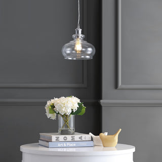 Wyatt 9.5" Adjustable Drop Pharmacy Metal/Glass LED Pendant - JONATHAN Y