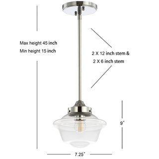 Kurtz School House Adjustable Drop Metal/Glass LED Pendant - JONATHAN Y