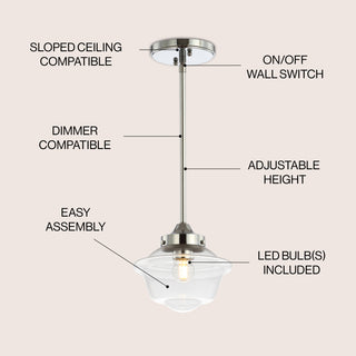 Kurtz School House Adjustable Drop Metal/Glass LED Pendant