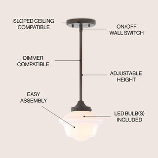 Kurtz School House Adjustable Drop Metal/Glass LED Pendant