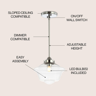 Kurtz School House Adjustable Drop Metal/Glass LED Pendant