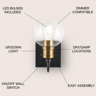 Marais Iron/Glass Rustic Vintage LED Vanity Light