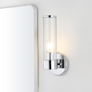 Cecil Tall Cylinder Iron/Striped Glass Modern Mid-Century LED Vanity - JONATHAN Y