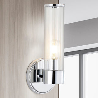 Cecil Tall Cylinder Iron/Striped Glass Modern Mid-Century LED Vanity - JONATHAN Y