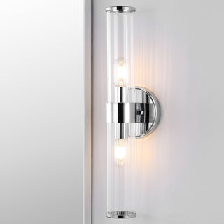 Cecil Tall Cylinder Iron/Striped Glass Modern Mid-Century LED Vanity - JONATHAN Y