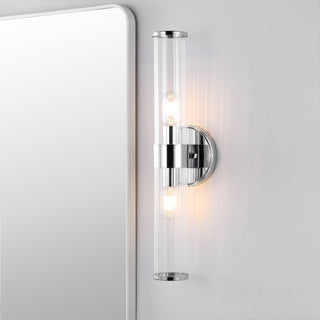 Cecil Tall Cylinder Iron/Striped Glass Modern Mid-Century LED Vanity - JONATHAN Y