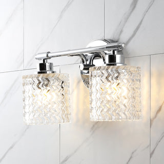 Spaulding Vintage Iron/Chevron Pattern Glass Farmhouse Cottage LED Vanity Light - JONATHAN Y