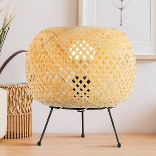 Palma 10.75" Bohemian Rustic Iron/Rattan LED Mini Table Lamp with Smart Bulb - JONATHAN Y