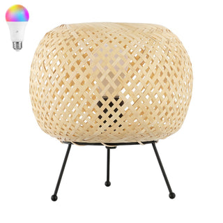 Palma 10.75" Bohemian Rustic Iron/Rattan LED Mini Table Lamp with Smart Bulb - JONATHAN Y