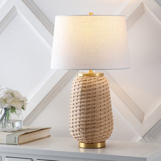 Chakrii 25" Rustic Bohemian Iron/Rattan LED Table Lamp with Pull-Chain - JONATHAN Y