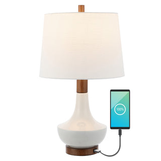 Finn 23" Vintage Minimalist Iron/Ceramic LED Mini Table Lamp with USB Charging Port - JONATHAN Y