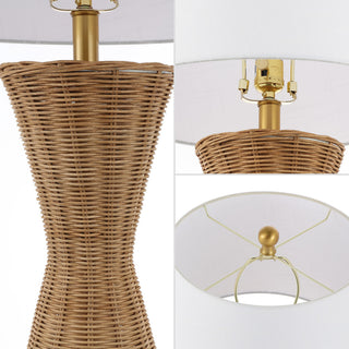 Laura 27" Coastal Designer Iron/Rattan Wicker LED Table Lamp - JONATHAN Y
