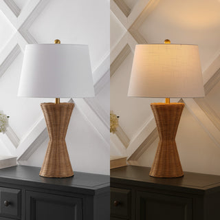 Laura 27" Coastal Designer Iron/Rattan Wicker LED Table Lamp - JONATHAN Y