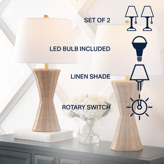 Laura 27" Coastal Designer Iron/Rattan Wicker LED Table Lamp - JONATHAN Y