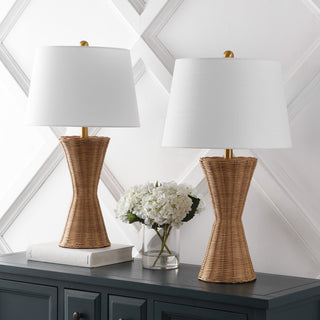 Laura 27" Coastal Designer Iron/Rattan Wicker LED Table Lamp - JONATHAN Y