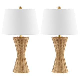 Laura 27" Coastal Designer Iron/Rattan Wicker LED Table Lamp - JONATHAN Y
