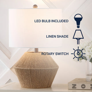 Alma 21.75" Coastal Rustic Iron/Rope LED Table Lamp - JONATHAN Y