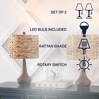 Theodore 21" Rustic Farmhouse Handwoven Rattan/Resin LED Table Lamp - JONATHAN Y