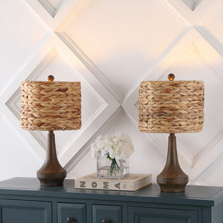 Theodore 21" Rustic Farmhouse Handwoven Rattan/Resin LED Table Lamp - JONATHAN Y