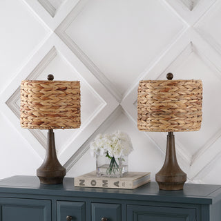 Theodore 21" Rustic Farmhouse Handwoven Rattan/Resin LED Table Lamp - JONATHAN Y