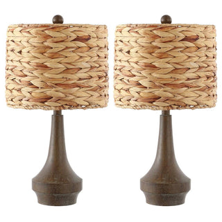 Theodore 21" Rustic Farmhouse Handwoven Rattan/Resin LED Table Lamp - JONATHAN Y