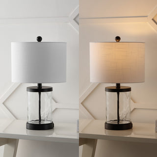 Alexander 21" Modern Designer Iron/Water Glass LED Table Lamp with USB Charging Port - JONATHAN Y