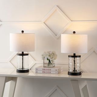 Alexander 21" Modern Designer Iron/Water Glass LED Table Lamp with USB Charging Port - JONATHAN Y