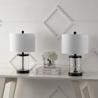 Alexander 21" Modern Designer Iron/Water Glass LED Table Lamp with USB Charging Port - JONATHAN Y