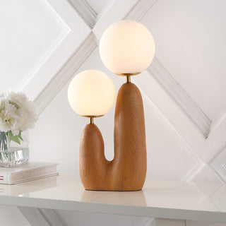 Oda 17.75" 2-Light Modern Bohemian Resin/Iron/Frosted Glass Danish Cactus LED Table Lamp - JONATHAN Y
