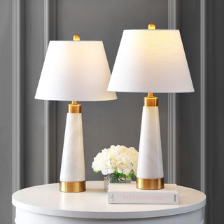 Travis 26.5" Marble/Iron Gold Modern Column LED Table Lamp - JONATHAN Y
