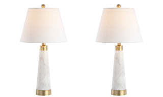 Travis 26.5" Marble/Iron Gold Modern Column LED Table Lamp - JONATHAN Y