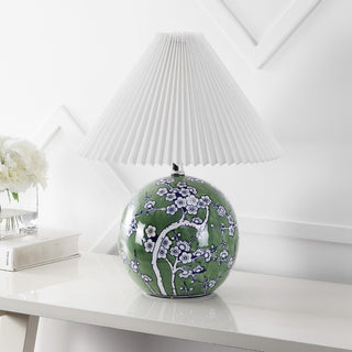 Shishen 19.5" Cottage Classic Chinoiserie Ceramic Orb LED Table Lamp with Pleated Shade - JONATHAN Y