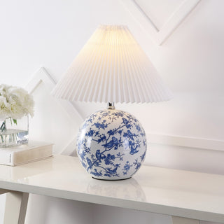 Shishen 19.5" Cottage Classic Chinoiserie Ceramic Orb LED Table Lamp with Pleated Shade - JONATHAN Y
