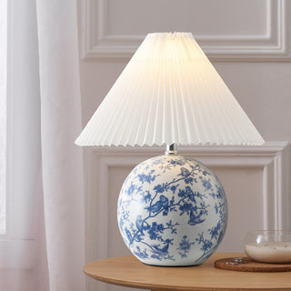 Shishen 19.5" Cottage Classic Chinoiserie Ceramic Orb LED Table Lamp with Pleated Shade - JONATHAN Y