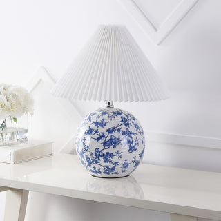 Shishen 19.5" Cottage Classic Chinoiserie Ceramic Orb LED Table Lamp with Pleated Shade - JONATHAN Y