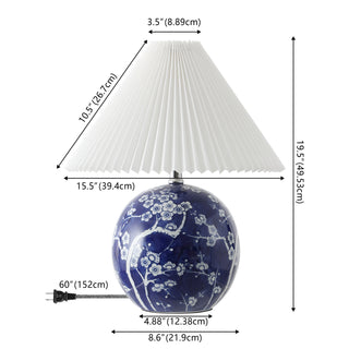 Shishen 19.5" Cottage Classic Chinoiserie Ceramic Orb LED Table Lamp with Pleated Shade - JONATHAN Y