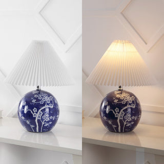 Shishen 19.5" Cottage Classic Chinoiserie Ceramic Orb LED Table Lamp with Pleated Shade - JONATHAN Y