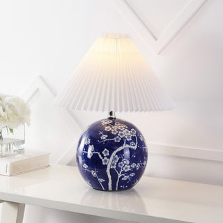 Shishen 19.5" Cottage Classic Chinoiserie Ceramic Orb LED Table Lamp with Pleated Shade - JONATHAN Y
