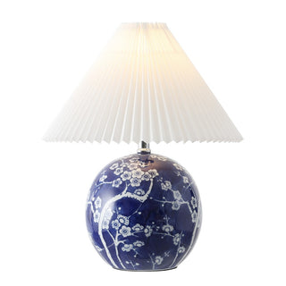 Shishen 19.5" Cottage Classic Chinoiserie Ceramic Orb LED Table Lamp with Pleated Shade - JONATHAN Y