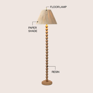 Wren 61.5" Modern Rustic Bobbin Pleated Paper Shade/Resin LED Floor Lamp