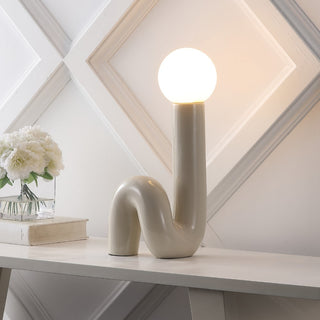 Katya 18" Scandinavian Minimalist Ceramic Spiral Tube LED Table Lamp - JONATHAN Y