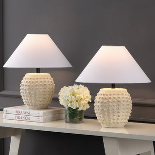 Effie 18.25" Minimalist Scandinavian Ceramic/Iron Hobnail LED Table Lamp - JONATHAN Y
