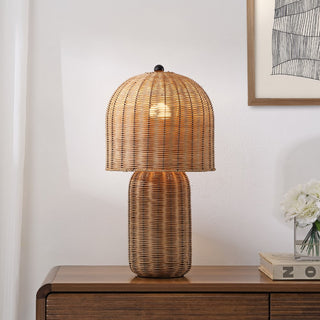 Minna 22.5" Modern Coastal Woven Rattan Arched LED Table Lamp