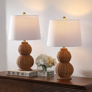 Millie 23" Modern Coastal Woven Rattan Gourd LED Table Lamp, Set of 2
