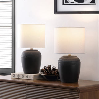 Hugo 16.75" Traditional Rustic Reeded Ceramic Vase LED Table Lamp, Set of 2